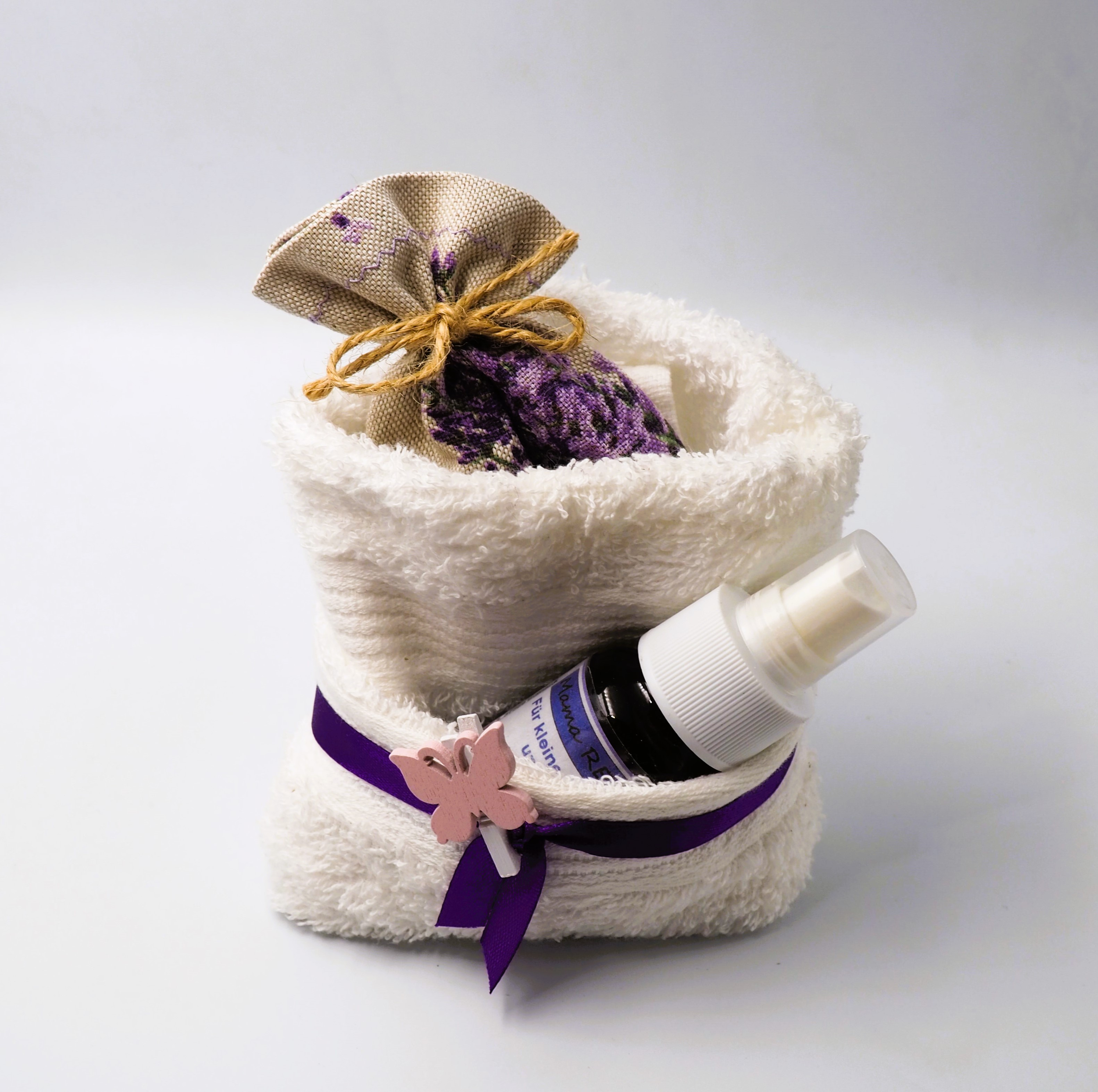Geschenkset, Mama Relaxspray + Lavendelsäckchen im Seiftuch | 1 Stück